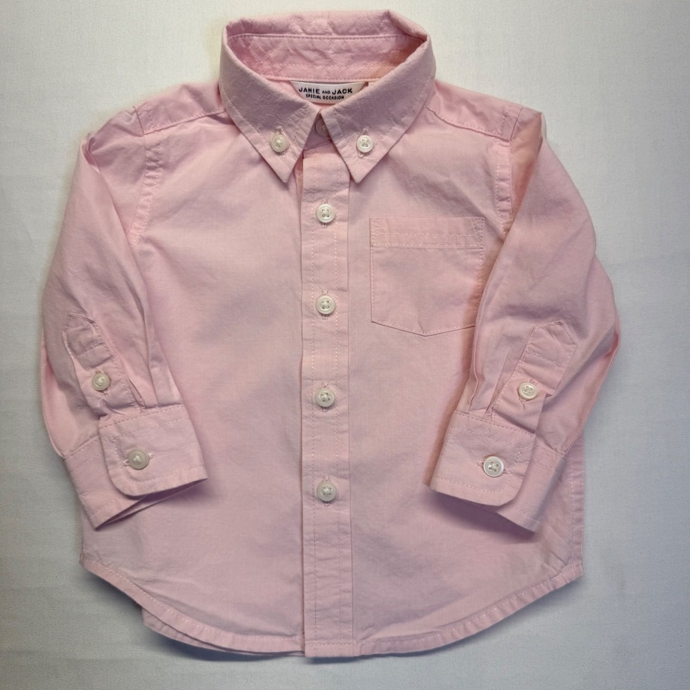 Janie and Jack Pink Button Down Shirt 3-6 Months Wedding Special‎ Occasion